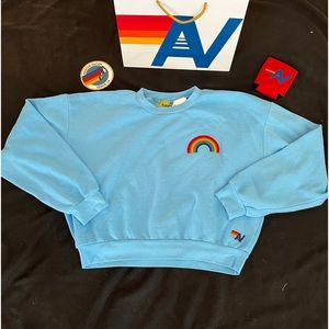 - NWT Aviator Nation Rainbow Stitch Relaxed Crew Sweatshirt Sky Small